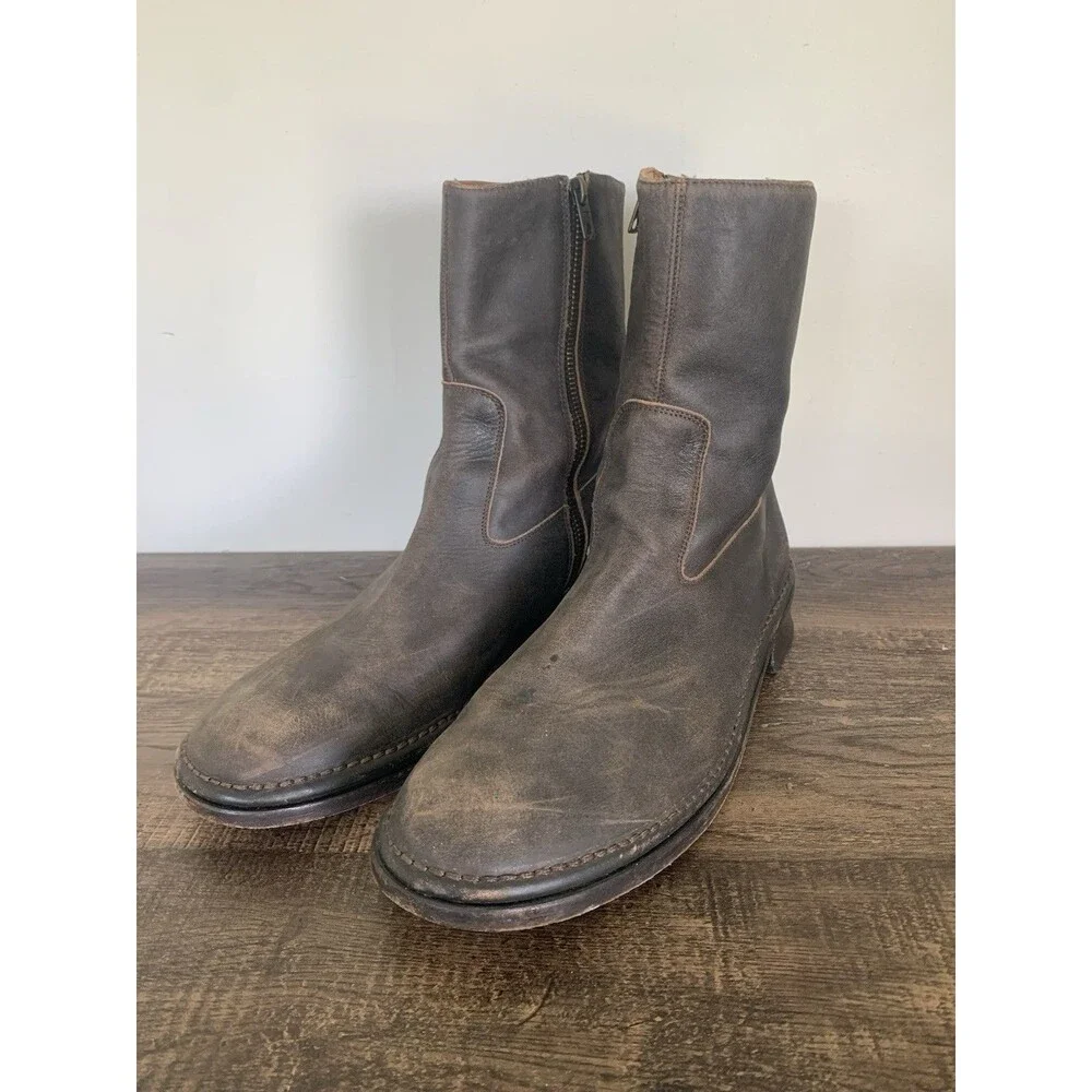 John Varvatos Mercer Boots Mens 11.5 Brown Leather Side Zip Made in Italy Rocker